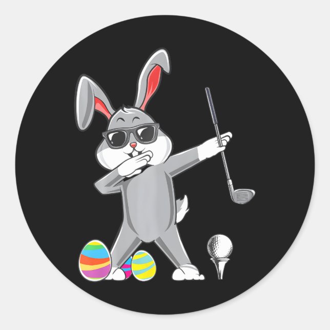 Pegatina Redonda Dabbing Easter Golf Easter Bundy Rabbit Golfer (Anverso)