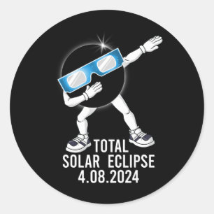 Pegatina Redonda Dabbing Eclipse solar total 04.08.2024 Diversión n