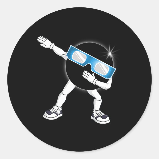Pegatina Redonda Dabbing Eclipse solar total 2024 Total niños Dab (Anverso)