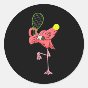Pegatina Redonda Dabbing Flamingo Tennis Flamingo
