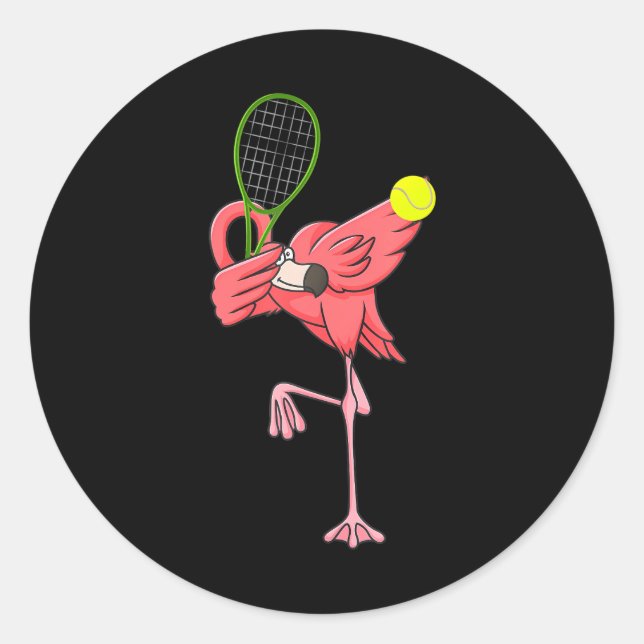 Pegatina Redonda Dabbing Flamingo Tennis Flamingo (Anverso)