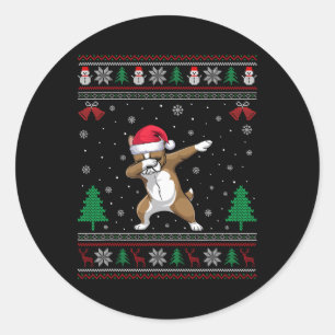 Pegatina Redonda Dabbing Frenchie Dog Santa Hat Niños Chicas Chr