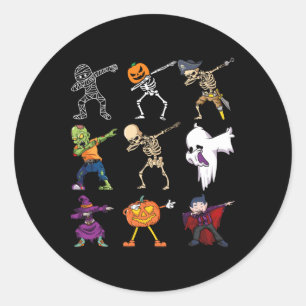 Pegatina Redonda Dabbing Halloween Boys Skeleton Zombie Scary Pumpk