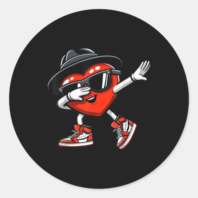 Pegatina Redonda Dabbing Heart Funny Love Kids Hombres Valentines (Anverso)