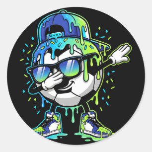 Pegatina Redonda Dabbing Helado Purpurina Fútbol Goteo Niños Niños 