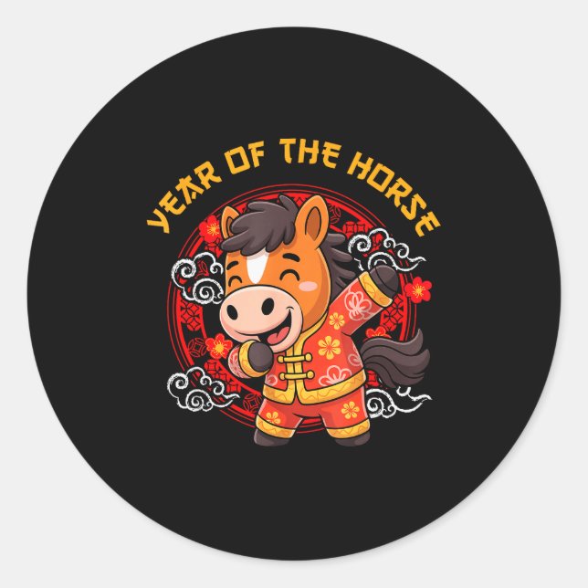 Pegatina Redonda Dabbing Horse Chinese New Year Of The Horse2026  (Anverso)