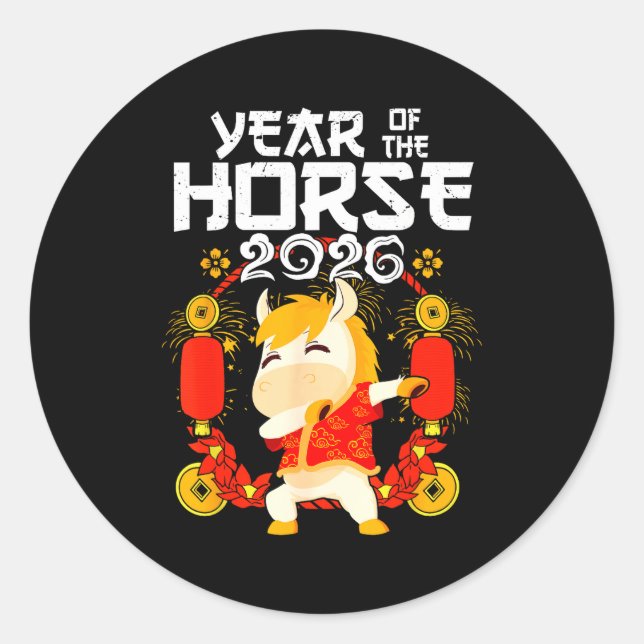 Pegatina Redonda Dabbing Horse Chinese New Year Of The Horse2026  (Anverso)