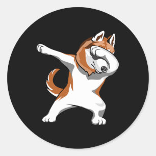 Pegatina Redonda Dabbing Husky Huskies Dogs Cachorros divertidos ba