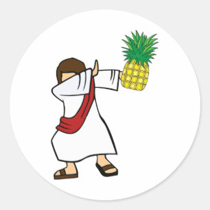 Pegatina Redonda Dabbing Jesus Pineapple Aloha Bebe Dan hawaiano