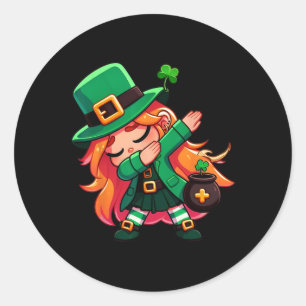 Pegatina Redonda Dabbing Leprechaun Chica Divertidos niños Chicas S