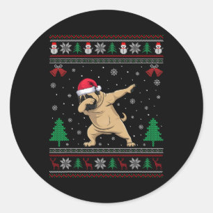 Pegatina Redonda Dabbing Mastiff Perro Santa Hat Niños Chicas Niños
