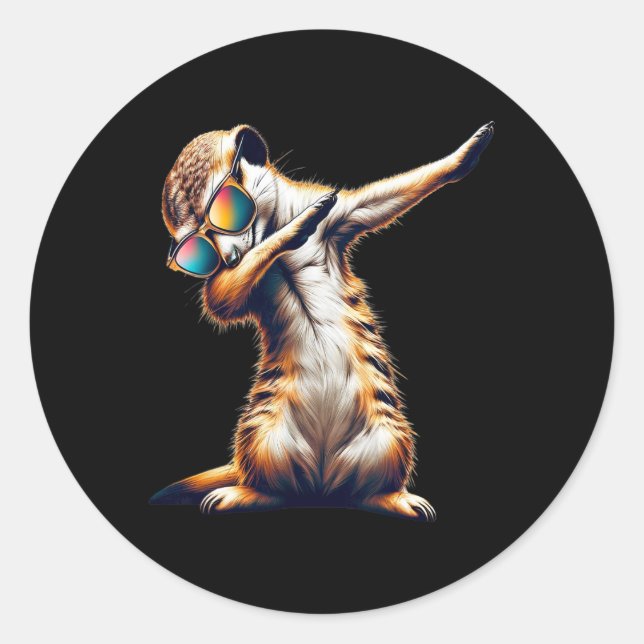 Pegatina Redonda Dabbing Meerkat Dancing Dab Surikate (Anverso)