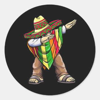 Pegatina Redonda Dabbing Mexican Poncho Cinco De Mayo 