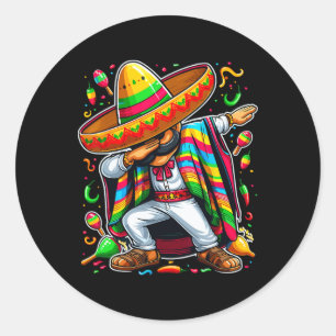 Pegatina Redonda Dabbing Mexican Poncho Cinco De Mayo