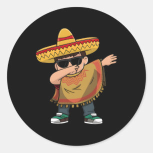 Pegatina Redonda Dabbing mexicano Poncho Cinco De Mayo Dabbing