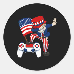 Pegatina Redonda Dabbing Patriótico Gamer 4 De Julio Videojuego Con