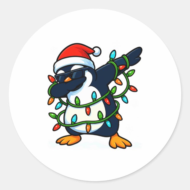 Pegatina Redonda Dabbing Penguin Christmas Girls Xmas Lights Boys C (Anverso)