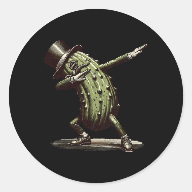 Pegatina Redonda Dabbing Pickle Dancing Cucumber Lover Funny Pickle (Anverso)