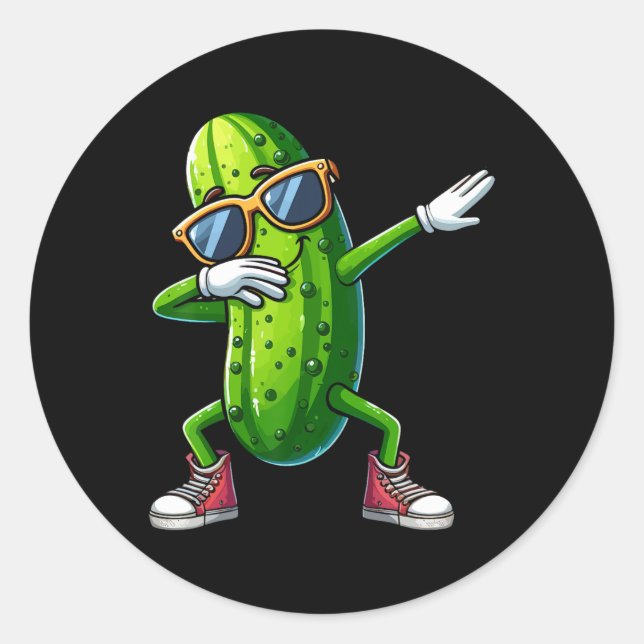 Pegatina Redonda Dabbing Pickle Dancing Cucumber Lover Funny Pickle (Anverso)