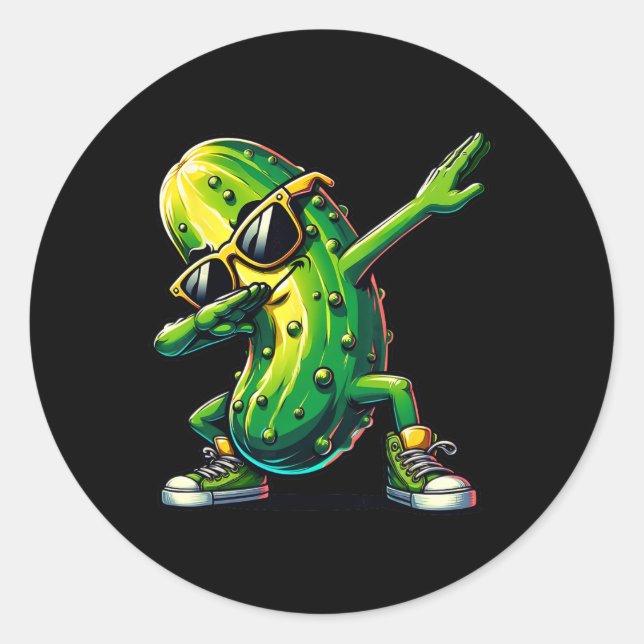 Pegatina Redonda Dabbing Pickle Dancing Cucumber Pickle Lover Dab (Anverso)