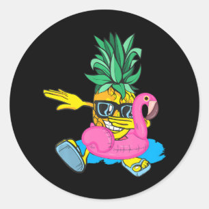 Pegatina Redonda Dabbing Pineapple Flamingo Float Aloha