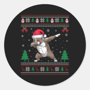 Pegatina Redonda Dabbing Pitbull Perro Santa Hat Niños Chicas Chris