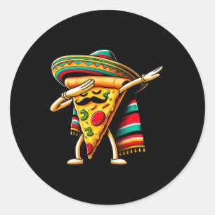 Pegatina Redonda Dabbing Pizza Fiesta Cinco De Mayo Funny Mexicano 