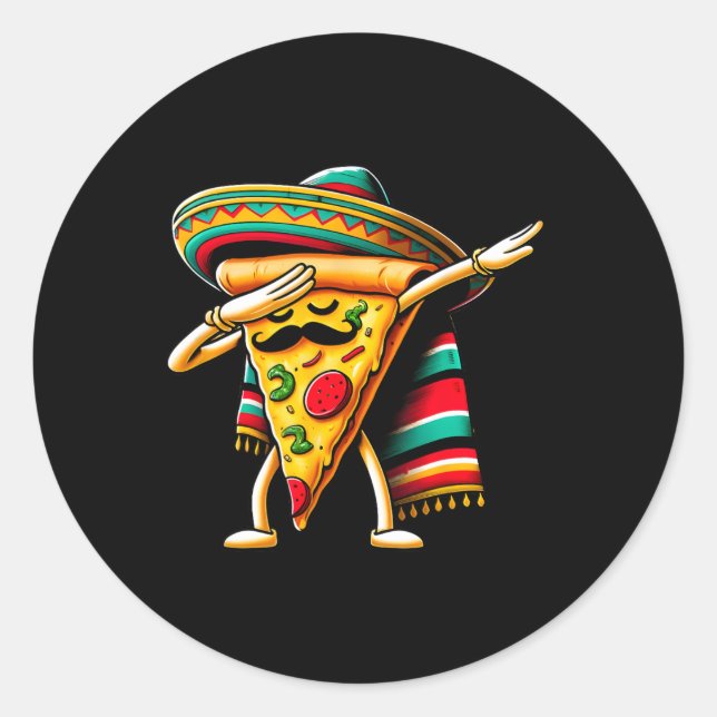 Pegatina Redonda Dabbing Pizza Fiesta Cinco De Mayo Funny Mexicano  (Anverso)