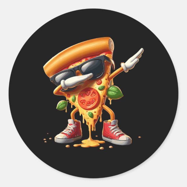 Pegatina Redonda Dabbing Pizza Slice Dancing Pizza Lover Boy Funny (Anverso)