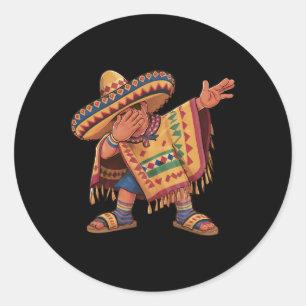 Pegatina Redonda Dabbing Poncho Mexicano Baile Dab Cinco De Mayo Gi