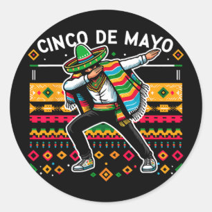 Pegatina Redonda Dabbing Poncho Mexicano Fiesta Cinco De Mayo 4 