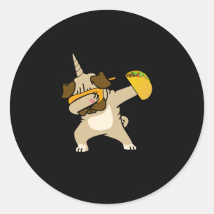 Pegatina Redonda Dabbing Pug Dog Taco Pugicorn Tacos Mexicanos