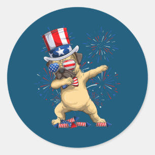 Pegatina Redonda Dabbing Pug Dog Tío Sam Gorra Bandera Americana 4