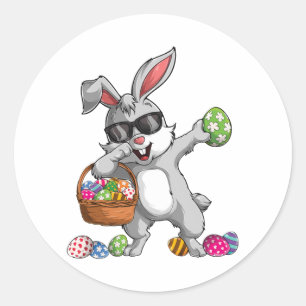 Pegatina Redonda Dabbing Rabbit Easter Day Eggys Dab Bunny