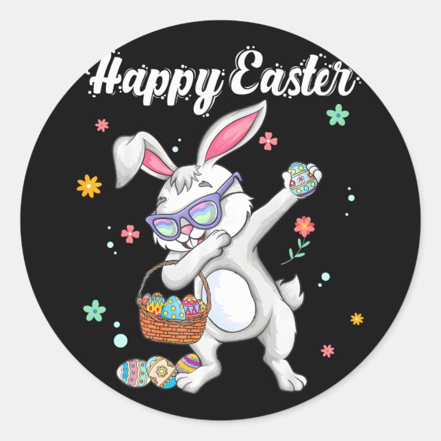 Pegatina Redonda Dabbing Rabbit Easter Day Eggys Dab Bunny Boys (Anverso)