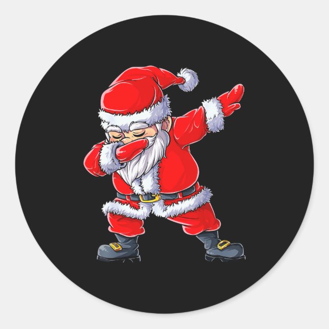 Pegatina Redonda Dabbing Santa Claus Christmas Boys Men Funny Xmas  (Anverso)