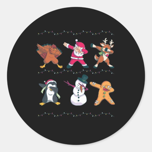Pegatina Redonda Dabbing Santa Claus Reindeer Snowman Dancing (Anverso)