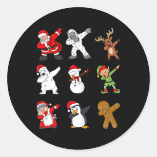 Pegatina Redonda Dabbing Santa Claus y amigos Navidades Boys Gir