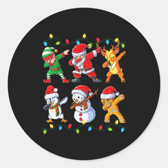 Pegatina Redonda Dabbing Santa Elf Friends Christmas Boys Girls Men (Anverso)