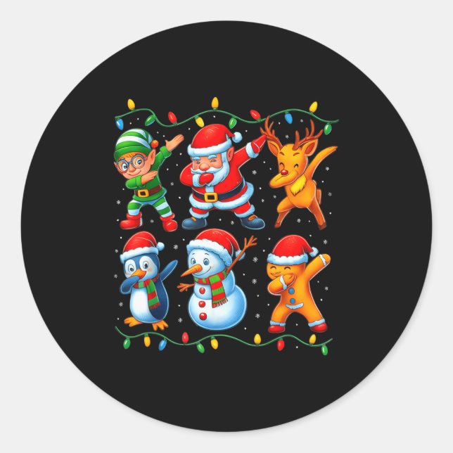 Pegatina Redonda Dabbing Santa Elf Friends Christmas Boys Girls Men (Anverso)