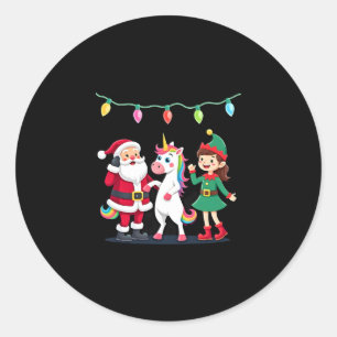 Pegatina Redonda Dabbing Santa Elfo Unicornio Navidad Niños Chicos
