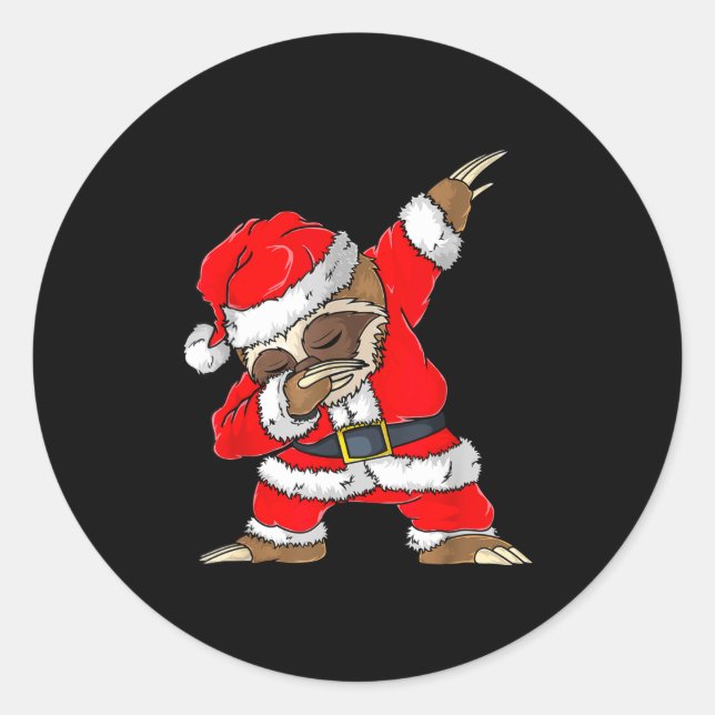 Pegatina Redonda Dabbing Santa Sloth Merry Slothmas Christmas Kids  (Anverso)