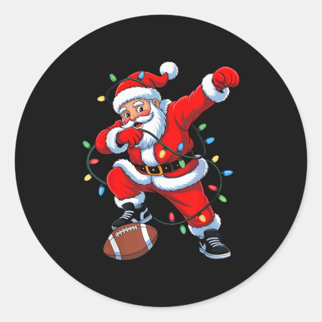 Pegatina Redonda Dabbing Santa Xmas Lights Football Christmas Boys  (Anverso)