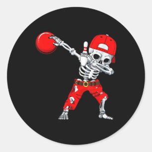 Pegatina Redonda Dabbing Skeleton Bowl Fun Skull Halloween Costu