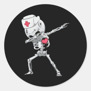 Pegatina Redonda Dabbing Skeleton Enfermera radiografía Halloween T