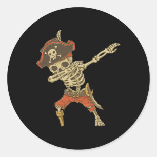 Pegatina Redonda Dabbing Skeleton Pirate Niños Halloween Jolly Roge