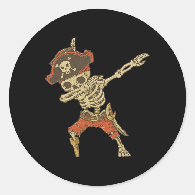 Pegatina Redonda Dabbing Skeleton Pirate Niños Halloween Jolly Roge (Anverso)