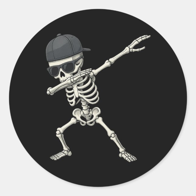 Pegatina Redonda Dabbing Skeleton Pirate Niños Halloween Jolly Roge (Anverso)