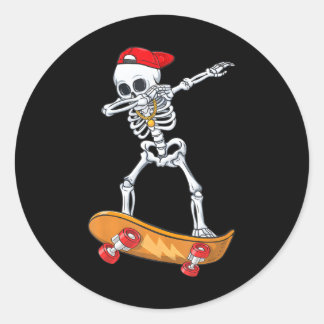 Pegatina Redonda Dabbing Skeleton Skateboarding graciosa Skater