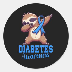 Pegatina Redonda Dabbing Sloth Diabetes Sensibilización Diabetes Bl